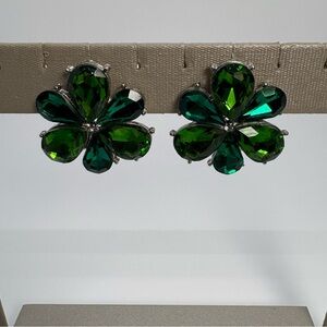 Light And Dark Green Crystal Rhinestone Flower Stud Earrings